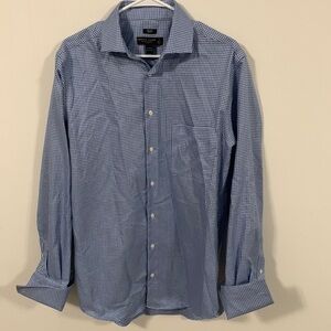 Men’s Pronto Uoma Blue & White Hounds Tooth long sleeve shirt 16 36/37 slim fit
